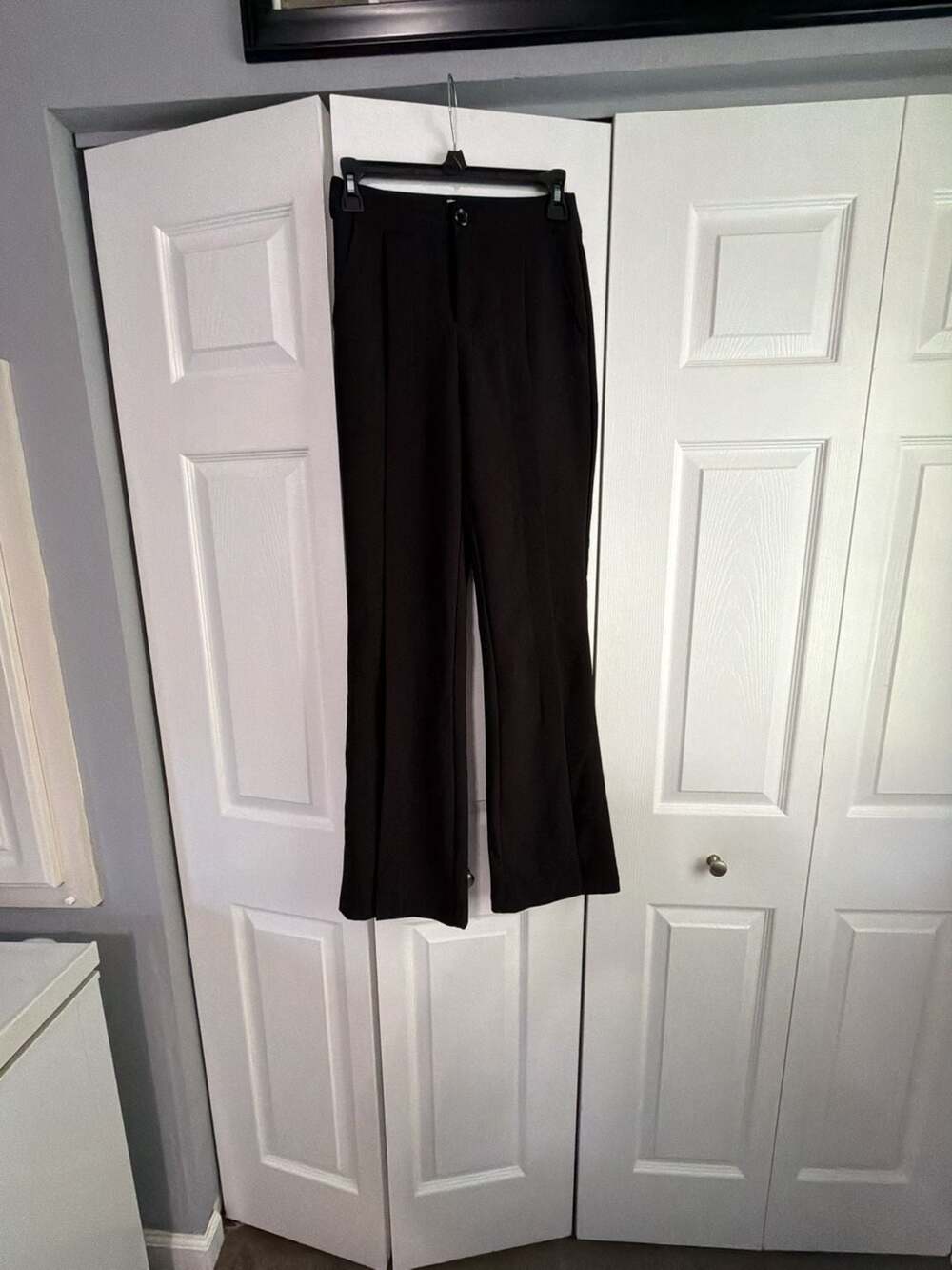 Princess Polly Black High Waisted Flare Leg Trousers with Split Hem